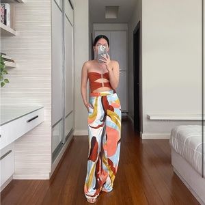 Zara Satin Printed Wide Leg Pants